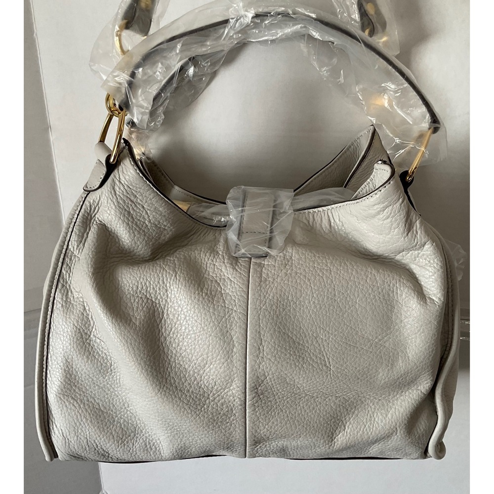 GILI Pebble Leather Hobo Bag Off-White Gold Hardware Adjustable Straps NEW - Picture 8 of 15